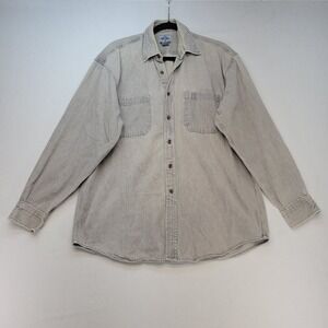Cambridge Classics Denim Shirt Womens Large Tan Gray Vintage Button Down Shacket